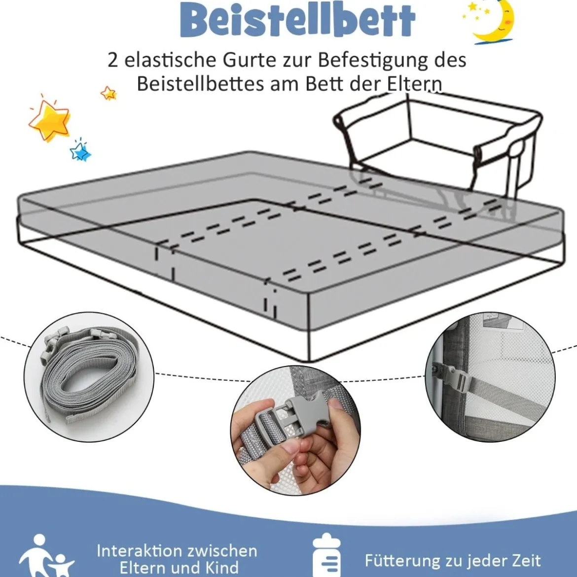 4 in 1 Mobiles Babybett mit Moskitonetz & Matratze & 6 Verstellbaren Höhen Grau