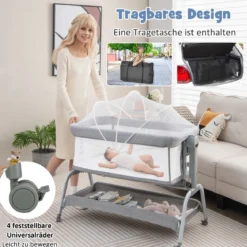 4 in 1 Mobiles Babybett mit Moskitonetz & Matratze & 6 Verstellbaren Höhen Grau