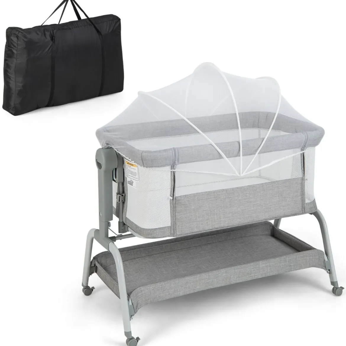 4 in 1 Mobiles Babybett mit Moskitonetz & Matratze & 6 Verstellbaren Höhen Grau