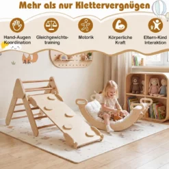 3 in 1 Montessori Klettersset aus Holz Spielset für Kinder ab 1 Jahr Klettergerüst Set Natur