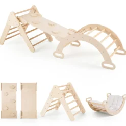 3 in 1 Montessori Klettersset aus Holz Spielset für Kinder ab 1 Jahr Klettergerüst Set Natur