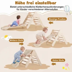 3 in 1 Montessori Klettersset aus Holz Spielset für Kinder ab 1 Jahr Klettergerüst Set Natur