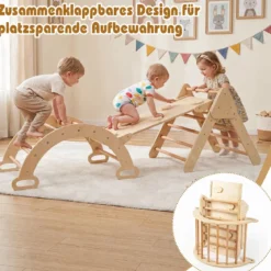3 in 1 Montessori Klettersset aus Holz Spielset für Kinder ab 1 Jahr Klettergerüst Set Natur