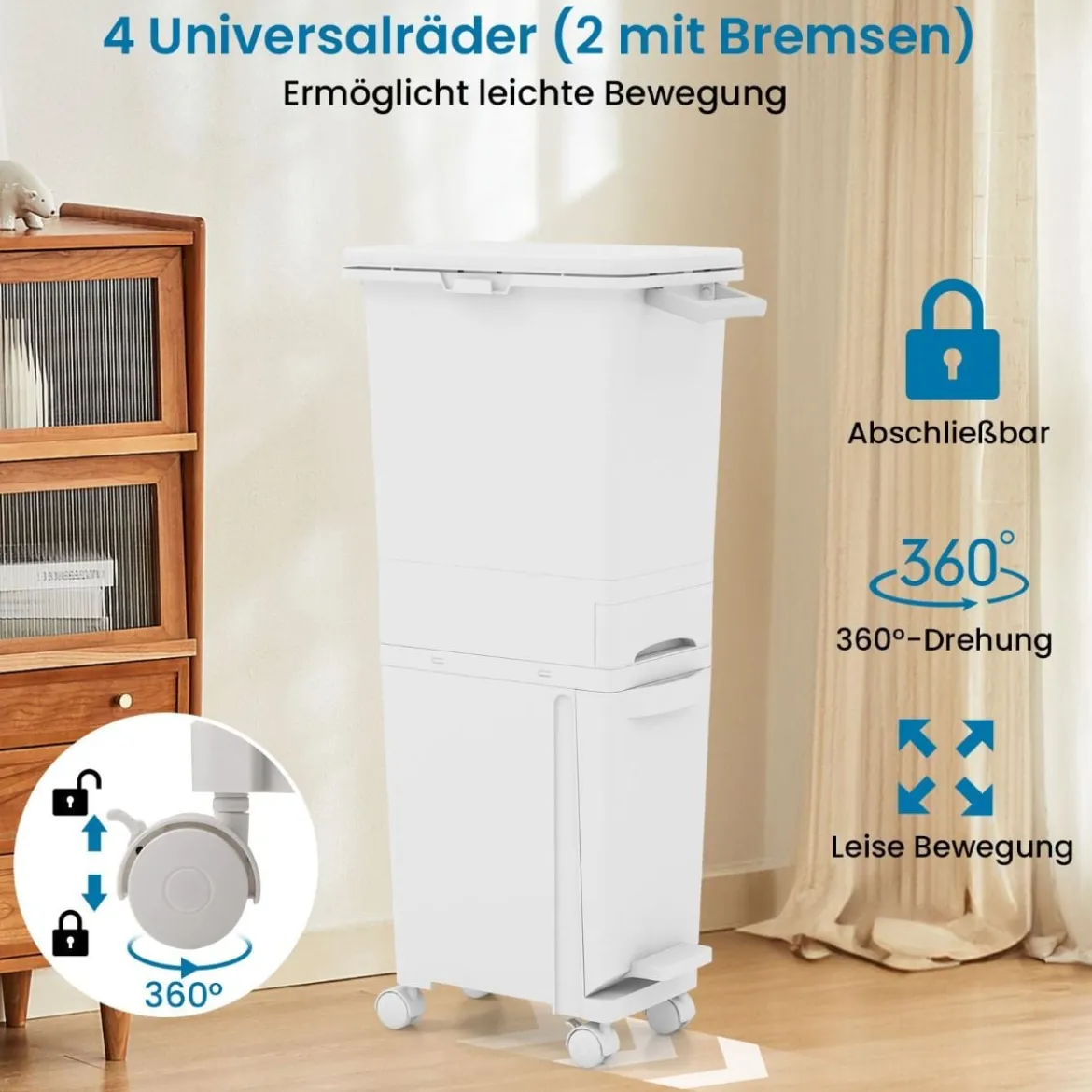 3 in 1 Multifunktionaler Mülleimer mit Neigbarem Unterem Behälter Küchenabfalleimer
