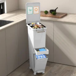 3 in 1 Multifunktionaler Mülleimer mit Neigbarem Unterem Behälter Küchenabfalleimer