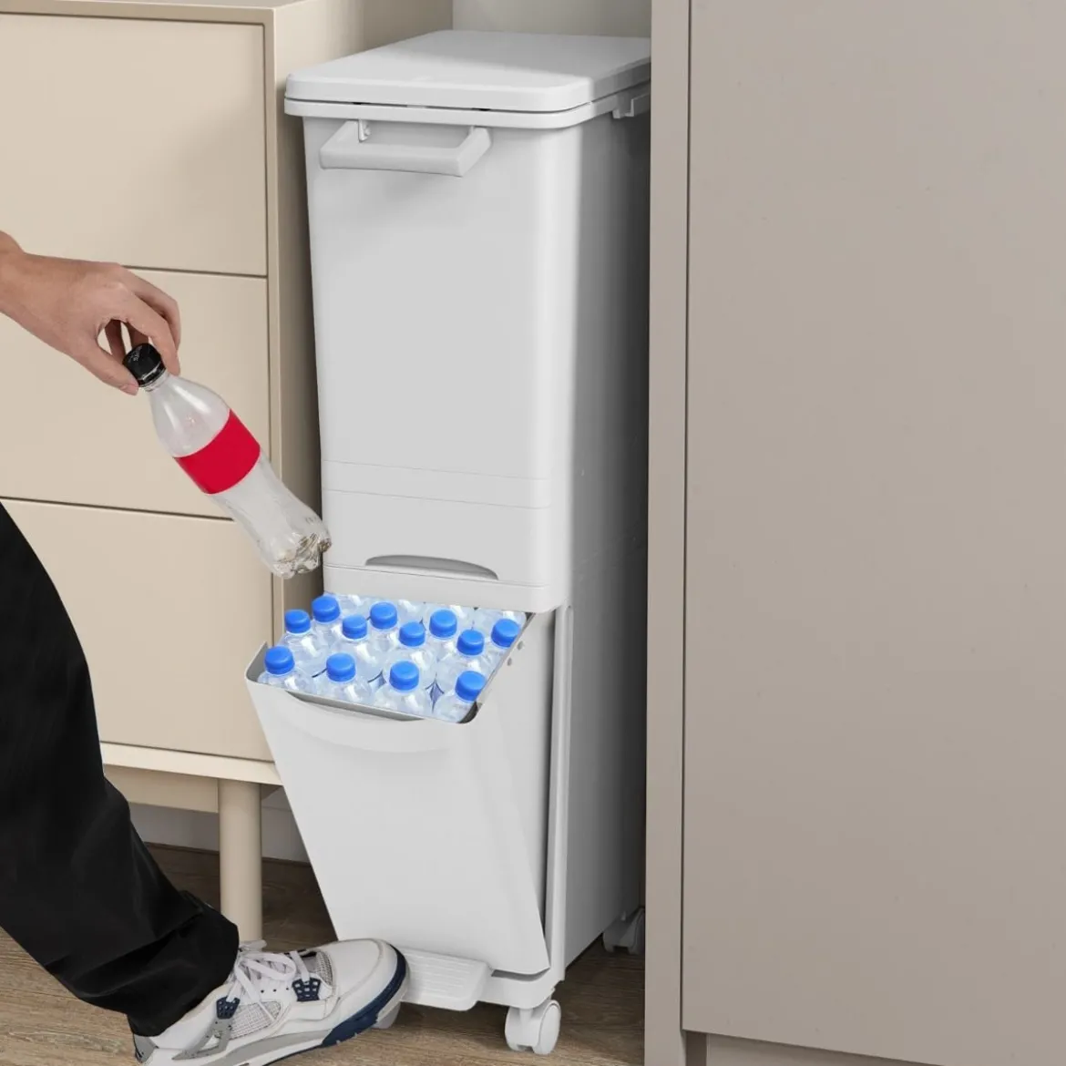3 in 1 Multifunktionaler Mülleimer mit Neigbarem Unterem Behälter Küchenabfalleimer