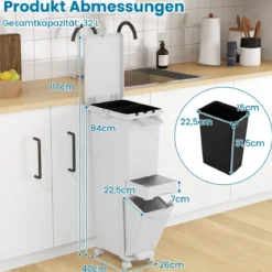 3 in 1 Multifunktionaler Mülleimer mit Neigbarem Unterem Behälter Küchenabfalleimer