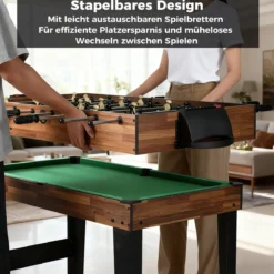 10-in-1 Multifunktionale Spieltische Combo Spieltisch mit Tischfußball Airhockey Billard Braun