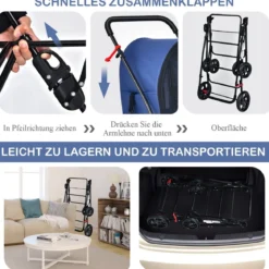 4 in 1 Multifunktionswagen Doppellagiger Kinderwagen für Haustiere Blau