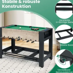 2 in 1 Multi Schwenkbarer Spieltisch mit Tischfußball & Billardtisch Tischkicker Multifunktionstisch