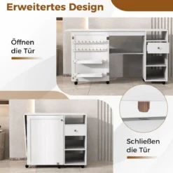 2 in 1 Nähschrank Schreibtisch klappbar Nähmaschinentisch mit Ablageflächen Weiß