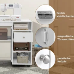 2 in 1 Nähschrank Schreibtisch klappbar Nähmaschinentisch mit Ablageflächen Weiß