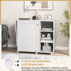 2 in 1 Nähtisch Schreibtisch klappbar multifunktionale Nähmaschinenstation mit Ablageflächen Weiß