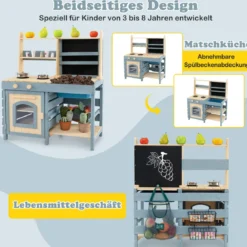 2 in 1 Outdoor Matschküche mit Wasserhahn & Abnehmbarem Waschbecken Kinderküche Blau