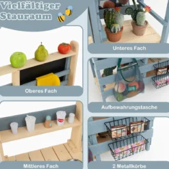 2 in 1 Outdoor Matschküche mit Wasserhahn & Abnehmbarem Waschbecken Kinderküche Blau