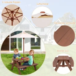 3-in-1 Picknicktisch mit Abnehmbarem Sonnenschirm Kindertische kindersitzgruppe