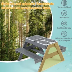 4 in 1 Picknicktisch-Set für Kinder mit 3 Abnehmbaren Behältern für Sand / WasserSpieltisch