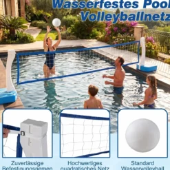 2-in-1 Pool Basketballkorb & Volleyballnetz Poolspielzeug mit Breiten Befüllbaren Standfüßen