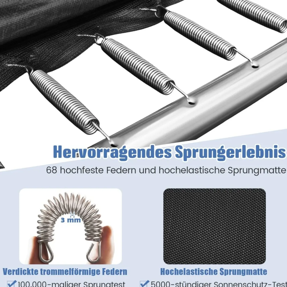 3 in 1 Rechteckiges Trampolin mit Leiter & Basketballkorb & Fußballtor Kindertrampolin Blau
