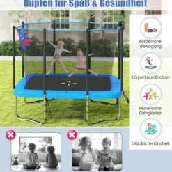 3 in 1 Rechteckiges Trampolin mit Leiter & Basketballkorb & Fußballtor Kindertrampolin Blau