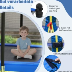 3 in 1 Rechteckiges Trampolin mit Leiter & Basketballkorb & Fußballtor Kindertrampolin Blau