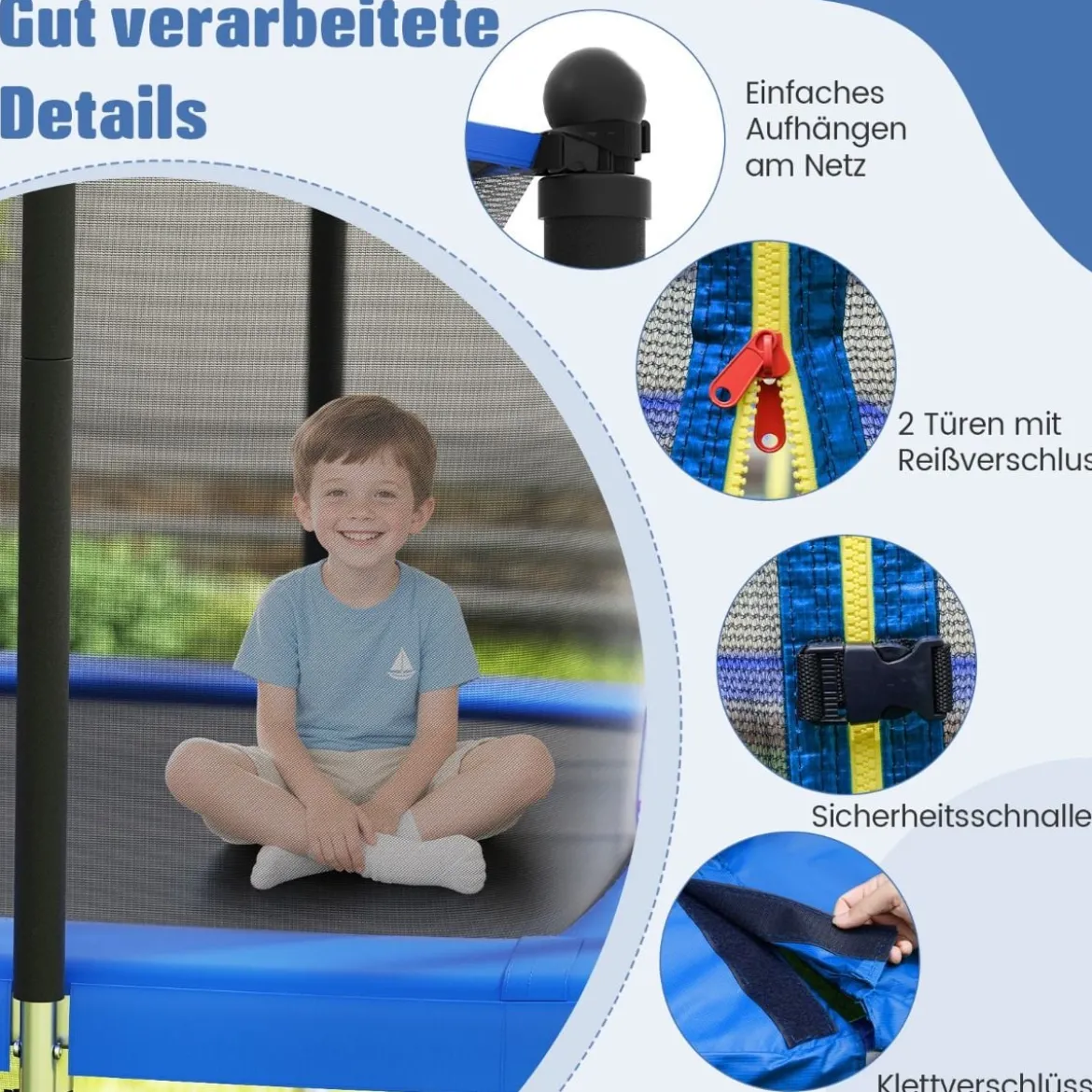 3 in 1 Rechteckiges Trampolin mit Leiter & Basketballkorb & Fußballtor Kindertrampolin Blau