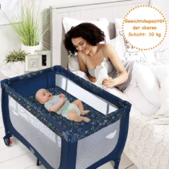 2 in 1 Reisebett & Laufstall Klappbar Kinderbett 125 x 65 x 76 cm Blau