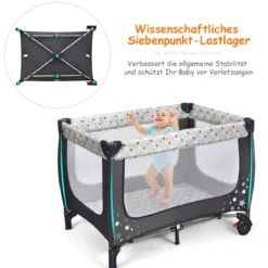2 in 1 Reisebett & Laufstall Klappbar Kinderbett 125 x 65 x 76 cm Grau