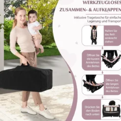 4 in 1 Reisebett mit Matratze Beistellbett klappbar mit verstellbaren Vordach