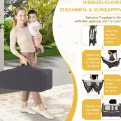 4 in 1 Reisebett mit Matratze Beistellbett klappbar mit verstellbaren Vordach