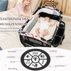 4 in 1 Reisebett mit Matratze Beistellbett klappbar mit verstellbaren Vordach