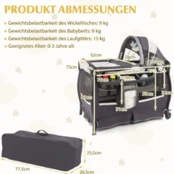 4 in 1 Reisebett mit Matratze Beistellbett klappbar mit verstellbaren Vordach