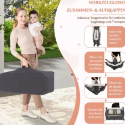 4 in 1 Reisebett mit Matratze Beistellbett klappbar mit verstellbaren Vordach