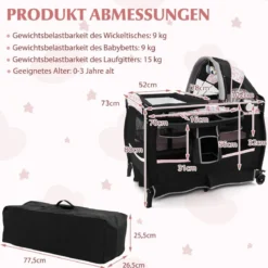 4 in 1 Reisebett mit Matratze Beistellbett klappbar mit verstellbaren Vordach