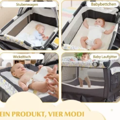 4 in 1 Reisebett mit Matratze Beistellbett klappbar mit verstellbaren Vordach