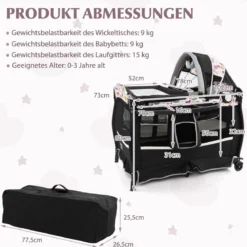 4 in 1 Reisebett mit Matratze Beistellbett klappbar mit verstellbaren Vordach