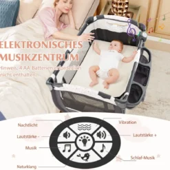 4 in 1 Reisebett mit Matratze Beistellbett klappbar mit verstellbaren Vordach