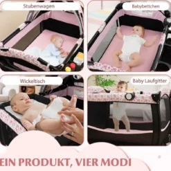 4 in 1 Reisebett mit Matratze Beistellbett klappbar mit verstellbaren Vordach