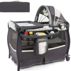 4 in 1 Reisebett mit Matratze Beistellbett klappbar mit verstellbaren Vordach