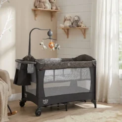 5 in 1 Reisebett mit Wickelauflage 2 Sicherheitsgurten & Laufstall Babybett 3-stufig Höhenverstellbar