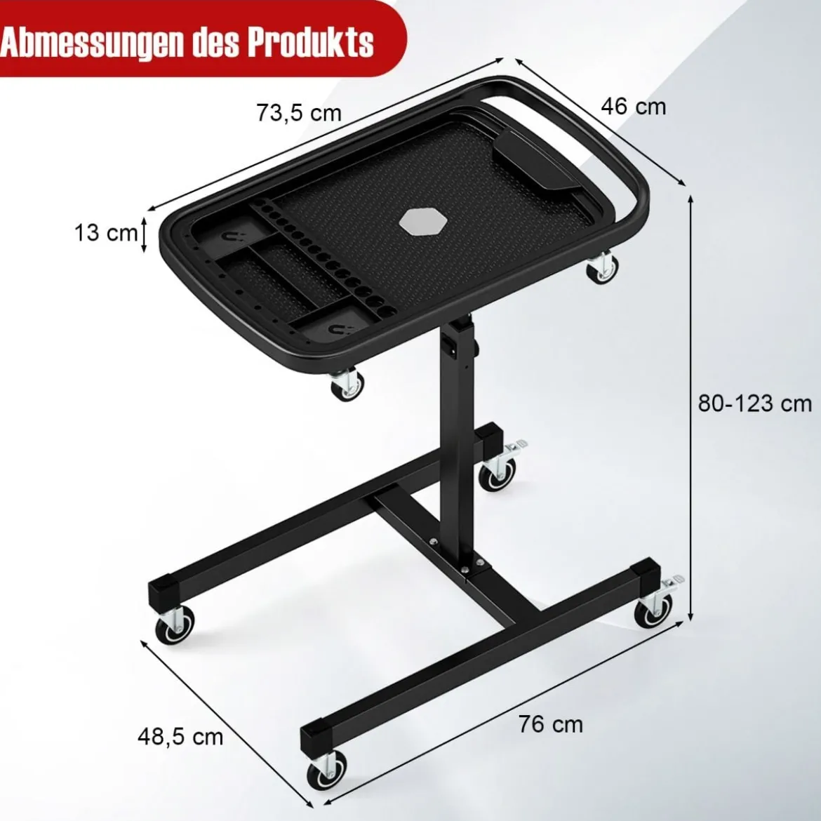 2 in 1 Rollbarer Werkzeugtisch mit Abnehmbarem Fach Höhenverstellbarer Arbeitstisch