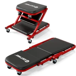 2 in 1 Rollbrett Werkstatt Montagerollbrett mit 6 Rollen & gepolstertem Sitz bis 150 kg Belastbar Schwarz