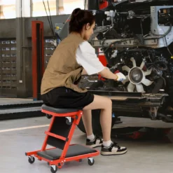2 in 1 Rollbrett Werkstatt Montagerollbrett mit 6 Rollen & Gepolstertem Sitz bis 160 kg Belastbar Schwarz