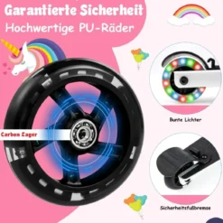 2-in-1-Rollkoffer & Scooter mit 3 Farbig Beleuchteten Rädern für Reisen Einhorn