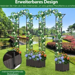 2 in 1 Rosenbogen mit Blumenkasten Gartenbogen aus Metall & PP Spalier Rankbogen Schwarz