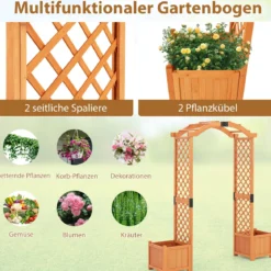 2 in 1 Rosenbogen mit Blumenkasten Gartenbogen Holz Torbogen für Kletterpflanzen 185 x 45 x 201 cm