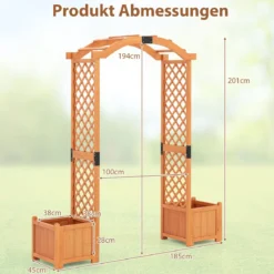 2 in 1 Rosenbogen mit Blumenkasten Gartenbogen Holz Torbogen für Kletterpflanzen 185 x 45 x 201 cm