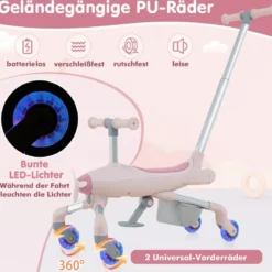 2-in-1-Rutschauto für Kinder Schiebewagen im Flugzeugmotiv mit LED-beleuchteten Rädern bis zu 50kg tragbar Blau/Rosa