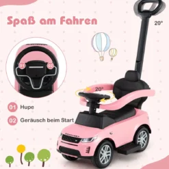 3-in-1 Rutschauto mit Schiebestange Rutschfahrzeug mit Abnehmbarem Griff Rutscher Auto Rosa
