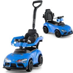 3 in 1 Rutschauto mit Schiebestange Schiebeauto mit Schutzbügel & Stauraum unter dem Sitz Blau